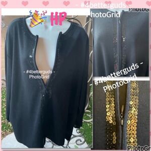 Elisabeth Petite Liz Claiborne Sequin Trim Wool Zipper Cardigan Sweater 1P = XLP